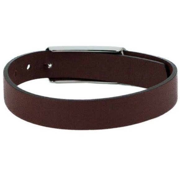 NEW Salvatore Ferragamo Brown Leather & Silver Toned 1927 Logo Buckle Bracelet - Picture 3 of 8